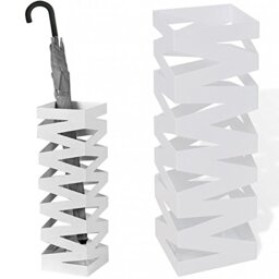 BAKAJI Umbrella Stand in Iron Design BAK4W Square Shape White with Inlay Decoration Drip Tray and Hooks for Folding Umbrellas Dimensions 49 x 15.5 cm