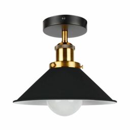 LEDSone Vintage Semi Flush Ceiling Light Retro Style Black Metal Cone Shade 22cm E27 Industrial Ceiling Lamp for Kitchen, Bedroom, Living Room with Bulb