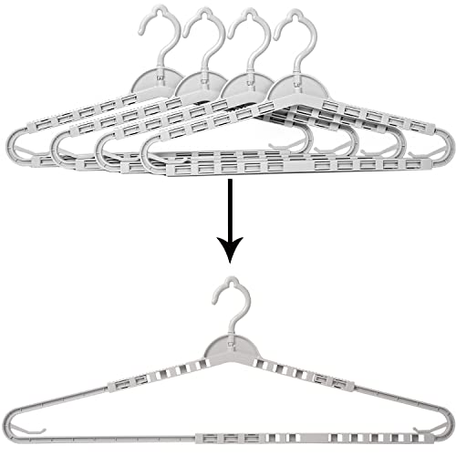 "Foshine 4 Pack Extra Large Hangers Enlarge Adjustable Shoulder 16.5""-26"" Drying Hanger Sturdy for Wide Polos Tops Cardigans Quilt Bath Towel Big and Tall Shirts (Light Gray)"