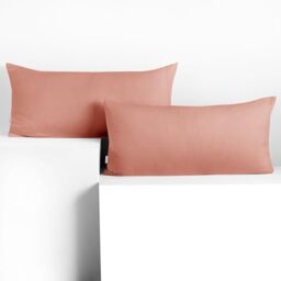DecoKing Set of 2 Pillowcases 40 x 80 cm, Jersey Knit, 100% Combed Cotton, zip closure, color Salmon, Amber