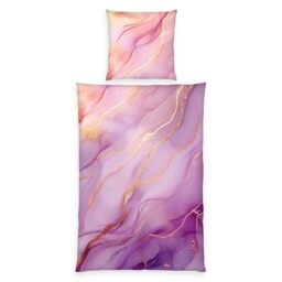 Home Edition Satin Bed Linen Marble, Pillowcase Approx. 80 x 80 cm, Duvet Cover Approx. 155 x 220 cm, with Branded Zip, 100% Cotton/Satin