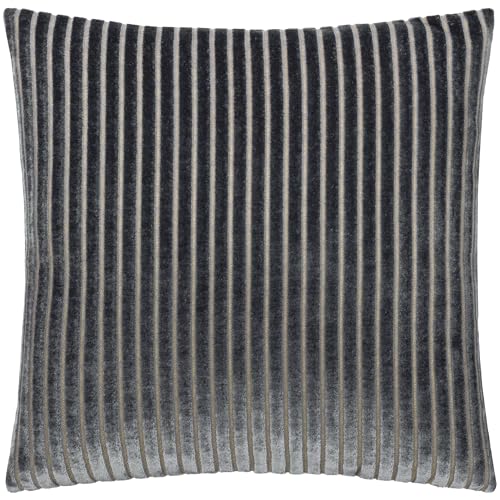 Paoletti Savoy Stripe Cushion Cover – Reversible Soft Textured Velvet Decorative Cushion for Sofas Beds and Armchairs (Charcoal - 50x50cm)