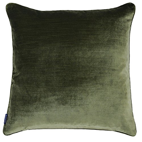 "Riva Paoletti Luxe Velvet Cushion Cover - Olive Green - Soft Velvet Feel Fabric - Reversible - Hidden Zip Closure - Machine Washable - 100% Polyester - 55 x 55cm (22"" x 22"" inches)"