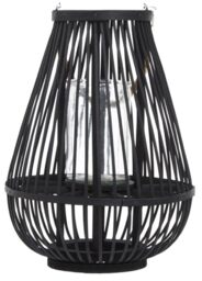 Premier Housewares Small Black Bamboo camping lantern with Glass Candle Holder and Natural Rope Handle moroccan lantern, Boho Chic, 28x38x28cm