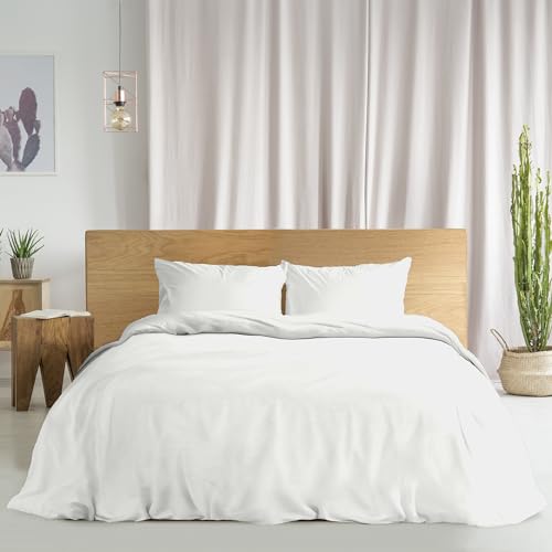 Ruggeri Double Duvet Cover Set, Cotton, White - 1 x sleeping bag 250 x 200 cm with 40 cm flap and 2 pillowcases 50 x 80 cm with 20 cm bag closure