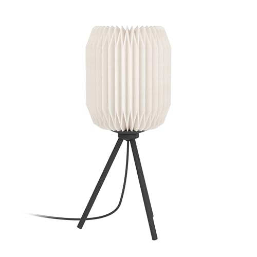 Eglo Tripod Table lamp Belgrave, Bedside lamp, Living Room and Bedroom lamp in Japanese Design, Black Metal and White Paper, Decorative Light Fixture, FSC, E27 Socket