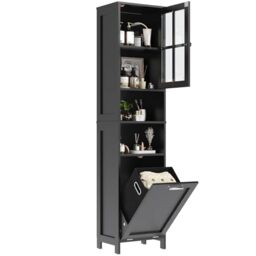 "Feonase 67.5"" Tall Bathroom Storage Cabinet with Laundry Basket, Slim Narrow Freestanding Cabinet with Adjustable Shelves for Small Space, Laundry Room, Kitchen, Living Room, Entryway, Black"