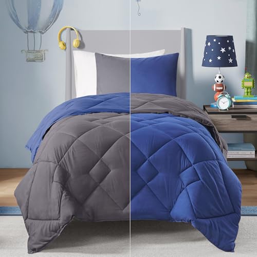 "Comfort Spaces All Season Down Alternative Bedding, Matching Shams, fabric, Microfiler Reversible Navy/Charcoal, Twin/Twin XL(66""x90"")"