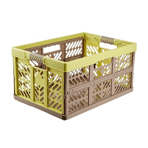 keeeper 4x Sturdy Professional Folding Boxes with Soft-Touch Handles, 54 x 37 x 28 cm, 45 l, Ben, Green/ Taupe