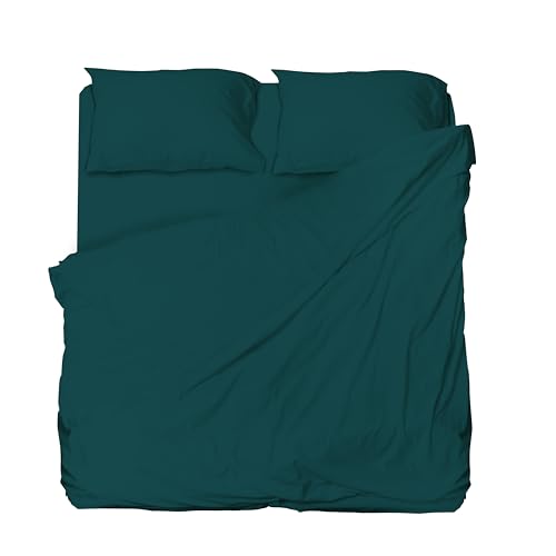 hermet Microfibre Double Bed Sheet Set, Teal, Complete Bed, Top Sheet, Fitted Sheet, Pair of Pillowcases, Winner