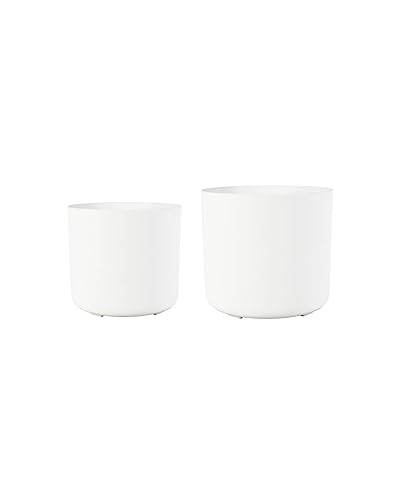 Ivyline Celine Set of Two Recycled Planters in White - UV Stable and Waterproof Artificial Stone Sustainable Flower Pots - Medium D16cm & Large D19cm