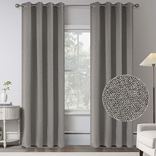108 Inches Long Textured Linen 100% Blackout Curtains for Bedroom -Burlap Room Darkening Thermal Insulated Window Treatment Curtain Drapes for Villa Living Room (Stone,2 Panels,W 52 x L 108 Inch)