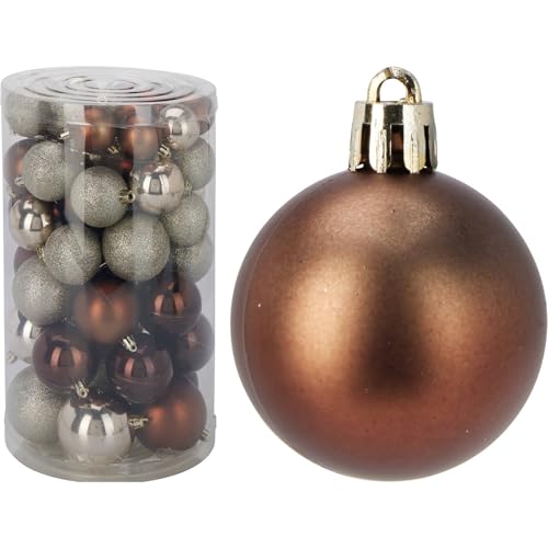 Well Home Set of 60 Christmas Baubles in Amber Colours in Various Designs and Finishes