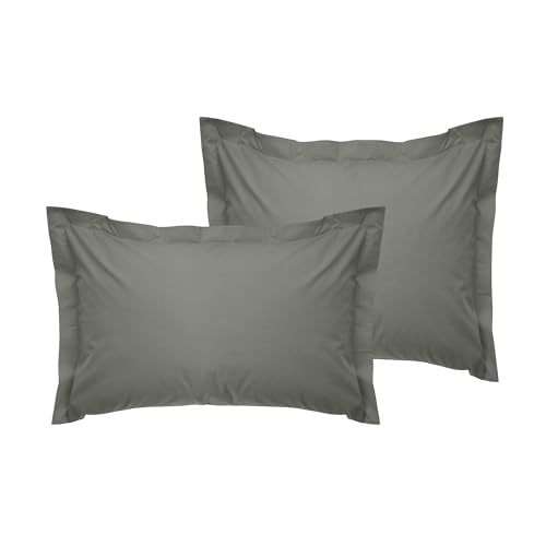 Premium Oxford Pillowcase Set (2 Pieces), Dark Grey, 80 x 80 + 5 cm, 100% Cotton Ranforce, 155 Thread Count - Envelope Closure, Machine Washable at 30°C