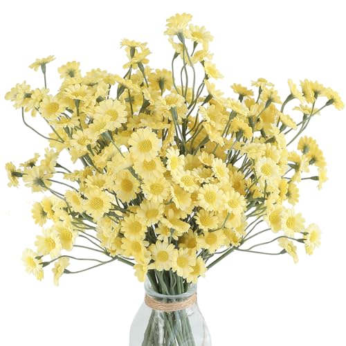 Floroom 24pcs Small Fake Silk Yellow Daisies Artificial Wildflowers for Decorations, Ideal for DIY Bouquets, Centerpieces, Party Decor, Wedding Arrangements (Vase Not Included)