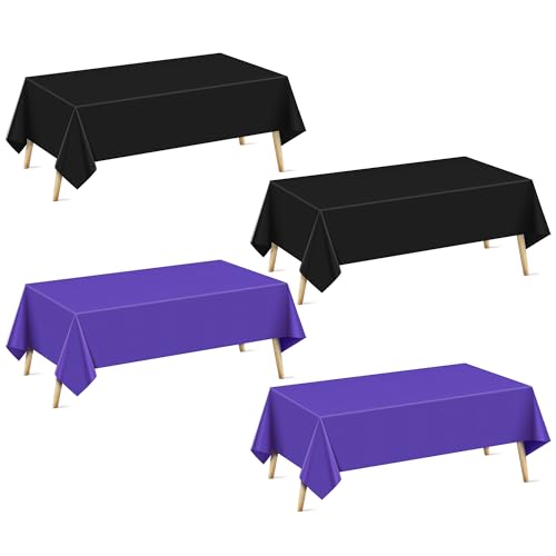 "4 Pieces Purple & Black Series Rectangle Tablecloth, 54x72"" Solid Color Waterproof & Spillproof Disposable Plastic Table Cover, Durable Party Tablecloth for Dining, Buffet, Picnic, Outdoor Events"