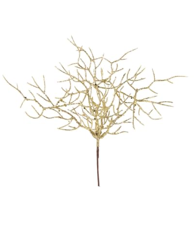 WeRChristmas Gold Glitter Coral Christmas Tree Pick, 27cm - 27cm gold glitter coral pick with fine branching design for adding sparkle, texture and gentle height to festive displays