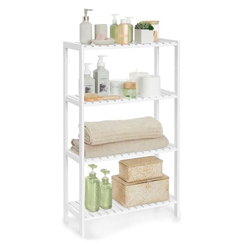 SONGMICS Bamboo Storage Shelf, 4-Tier Shelving Unit, Multifunctional, in the Hallway, Bathroom, Living Room, Balcony, Kitchen, 26 x 60 x 100 cm, White BCB034W01