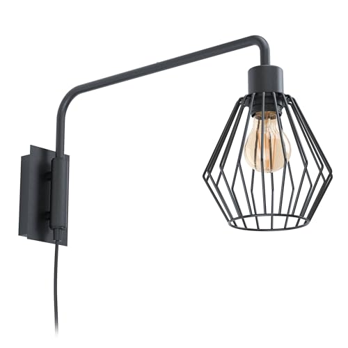 EGLO Tabillano 1 Wall Light, 1-Bulb Wall Light Vintage, Industrial, Retro, Steel Interior Wall Light, Living Room Lamp, Hallway Lamp in Black, E27 Socket