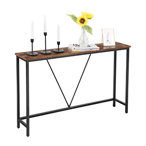 VASAGLE Console Table for Hallway, Slim Sofa Table for Living Room, Hallway Table, Easy Assembly, Rustic Brown and Ink Black LNT020B01