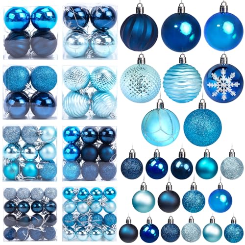LOVEINUSA 100PCS Christmas Ball Ornament Set, Shatterproof Christmas Tree Balls Assorted Blue Christmas Baubles Glitter Hanging Decorations for Xmas Tree Wreath Christmas Party
