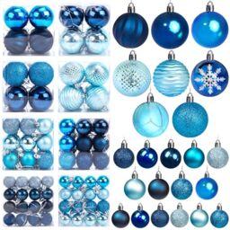 LOVEINUSA 100PCS Christmas Ball Ornament Set, Shatterproof Christmas Tree Balls Assorted Blue Christmas Baubles Glitter Hanging Decorations for Xmas Tree Wreath Christmas Party