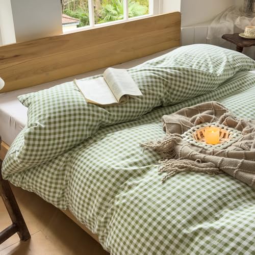 "NSNLGSGC Sage Green Gingham Weighted Blanket Cover, 88""x104"" - Soft Pre-Washed Microfiber, Plaid Checked, Duvet Cover for Weighted Blanket"