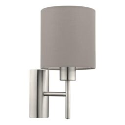 Eglo Pasteri Indoor wall Light, Nickel Matt Steel and Taupe Fabric Lamp