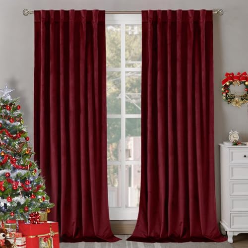 BGment Burgundy Red Velvet Curtains 80 Inches Long, Christmas Velvet Curtains Luxury Thermal Insulated Blackout Back Tab and Rod Pocket Thick Privacy Drapes for Living Room, 2 Panels, 52 x 80 Inch