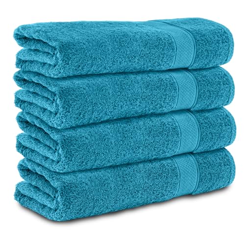 Komfortec Set of 4 Bath Towels 70 x 140 cm 100% Cotton 470 g/m² Terry Towelling Soft Turquoise