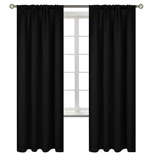 BGment 72 Inches Long Blackout Curtains for Bedroom - Rod Pocket Thermal Insulated Room Darkening Drapes for Living Room Privacy Blinds, 42 x 72 Inch, 2 Panels, Black