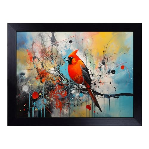 Lap Tray with Bean Bag Cushion, Cardinal Bird Abstract - Handmade in the UK, Raised Wooden Edge, Padded Cushion, Heat-Resistant Wipe-Clean Surface, for Meals, Laptops and Crafts