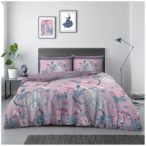 GC GAVENO CAVAILIA Floral Duvet Cover Single Bed Set, Botanical Pink Bedding & Linen Set (135x200 cm), Reversible Duvet Quilt Covers With Pillowcase, Alexia
