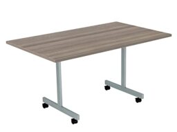 Office Hippo Office Table, Sturdy & Stylish Tilting Table Desk, Work Table For Home Office, Versatile Computer Table For Meeting Room or Boardroom, 5 Year Guarantee - Grey Oak/Silver