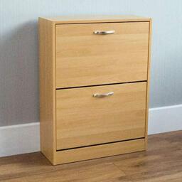 Vida Designs Shoe Cabinet, Wooden Shoe Storage Unit with 2 Pull-Down Drawers, Multifunctional Dust-Proof Space-Saving Slim Cupboard for Hallway or Entryway (Pine)