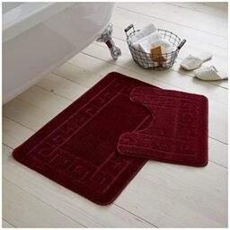 GC GAVENO CAVAILIA Ultra Plush 2 Piece Greek Bath Mat Anti Slip Pedestal Set, Extra Absorbent 100% Polypropylene Bathroom Toilet Rug, Regular (50x80, 50x40 cm), Burgundy