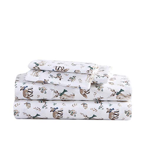 Eddie Bauer - Full Sheet Set, Warm Breathable Cotton Flannel Bedding with Deep Pockets, Brushed for Extra Softness, Cozy Home Decor, Oeko-Tex Certified (Woodland Friends, Full)