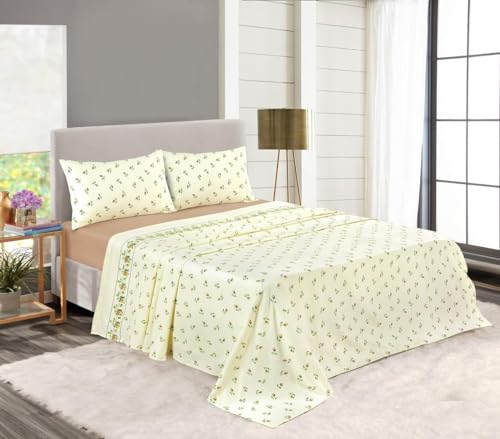 Kampala Hill 100% Brushed Cotton Flannelette Sheet Set - Fitted Sheet, Flat Sheet, Pillow Case Cream Single