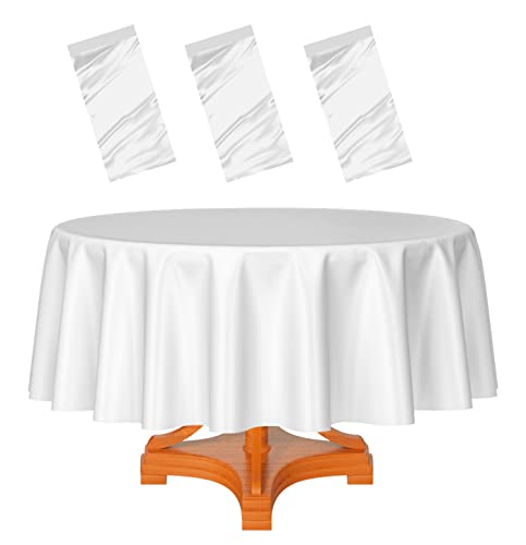 HEIPINIUYE 3 Pack White Tablecloth 84 x 84 Inchs Plastic Table Cover 8 ft Rectangle Disposable Gingham Table Cloths for Indoor Outdoor Party Birthday Camping Picnic Baby Shower