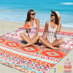 "HIHOHO Beach Blanket, Sandproof Beach Mat, Waterproof Quick Drying Lightweight Outdoor Aztec Picnic Mat 79"" X 83""/120""x108"" for 2-8 Adults for Travel, Camping, Hiking"