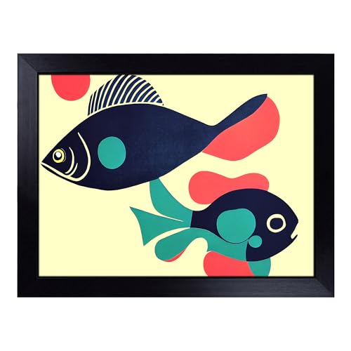 Lap Tray with Bean Bag Cushion, The Surprising Fish Abstract - Handmade in the UK, Raised Wooden Edge, Padded Cushion, Heat-Resistant Wipe-Clean Surface, for Meals, Laptops and Crafts