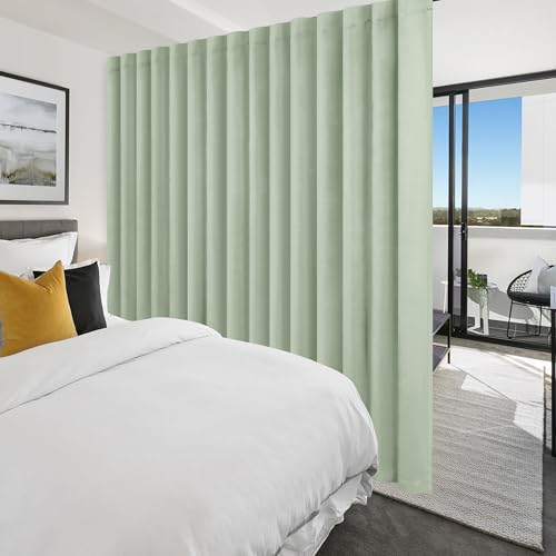 Hiasan Privacy Room Divider Patio Sliding Door Curtain Extra Wide Blackout Thermal Insulated Curtains with Back Tab & Rod Pocket for Bedroom Partition Living Room (120 x 96 Inches, Bean Green)