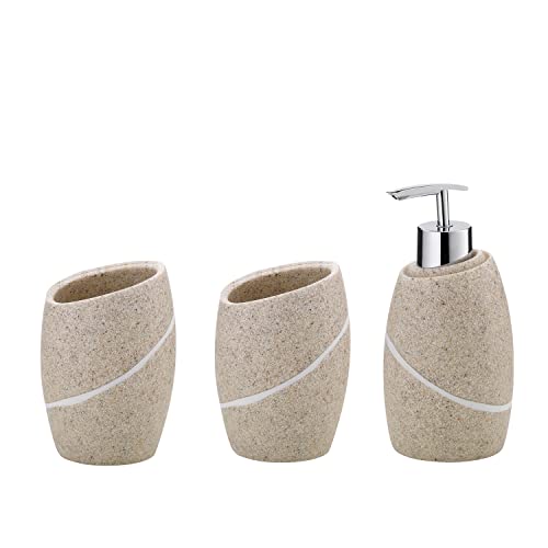 kela Talus 390230 Bathroom Set 3-Piece Polyresin Beige 2x Cups 1x Soap Dispenser 300 ml