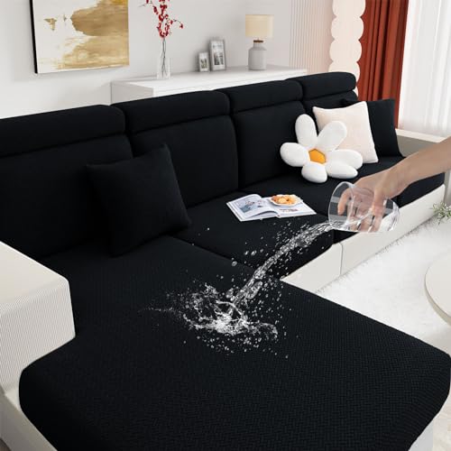 hyha Waterproof Couch Cushion Covers, Stretch Magic Sofa Covers Washable, Thick Jacquard Fabric, Waterproof Sofa Couch Covers for 3 Cushion Couch Sofa for Pets (3 Packs, Black)