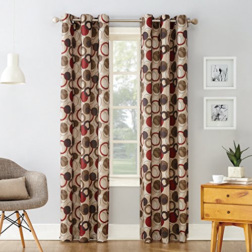 "No. 918 Celestial Celestial Print Semi-Sheer Grommet Curtain Panel, 48"" x 84"", Paprika"