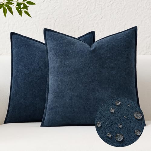 Kevin Textile Waterproof Decorative Pillow Covers Navy Blue 20x20 Inch Pack of 2 Soft Boucle Textured Throw Pillowcases Elegant Accent Pillows for Couch Sofa Chair Bed Home Decor Indoor Outdoor