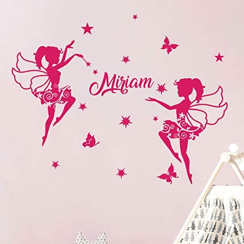 Ambiance Sticker Personalised First Name Stickers - Ballerina Fairies Wall Decoration for Children's Bedroom - 1 Fairy Sheets 30 x 35 cm and 1 Alphabet Sheet 40 x 30 cm – Fuchsia