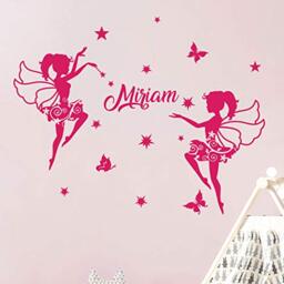 Ambiance Sticker Personalised First Name Stickers - Ballerina Fairies Wall Decoration for Children's Bedroom - 1 Fairy Sheets 30 x 35 cm and 1 Alphabet Sheet 40 x 30 cm – Fuchsia