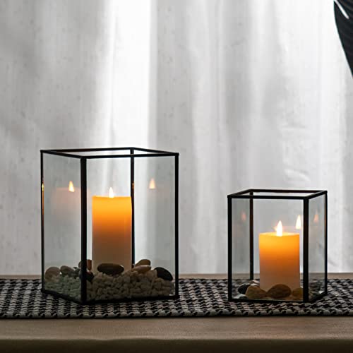 yshengood Glass Hurricand Candle Holder Black Candle Holder Set of 2 Pieces Thanksgiving Christmas Party Wedding Decorative Lantern Candle Holder