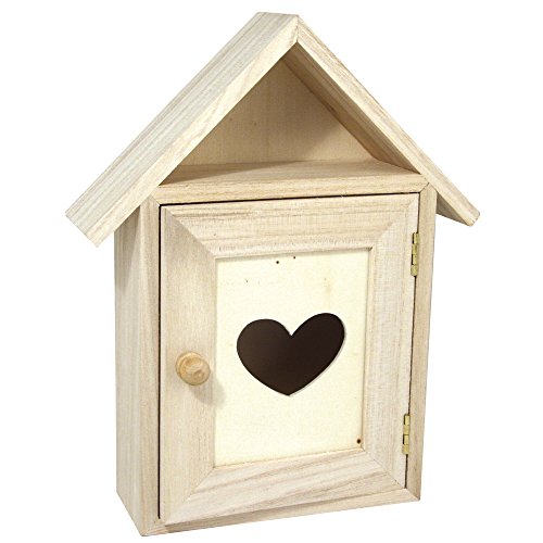 Rayher Wood Key Box with 6 Key Hooks, Wall Mounted Wooden Key Box, Key Cabinet to Decorate, 21x5x26cm, natural wood, 62405000